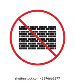 Forbidden brick wall vector icon. Warning, caution, attention, restriction, label, ban, danger. No brick wall flat sign design pictogram symbol. No wall icon UX UI