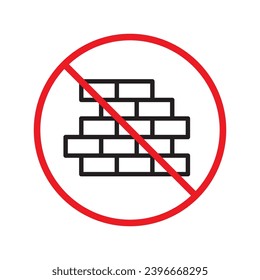 Forbidden brick wall vector icon. Warning, caution, attention, restriction, label, ban, danger. No brick wall flat sign design pictogram symbol. No wall icon UX UI