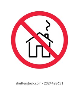 Icono vectorial de construcción prohibido. Icono de construcción prohibido. Sin icono de la casa. No hay diseño de señales planas en casa. Aviso, precaución, atención, restricción, prohibición de etiquetas diseño de señal plana de peligro.