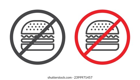 Forbidden burger vector icon set. Avoid fast food eating symbol suitable for apps and websites UI designs.