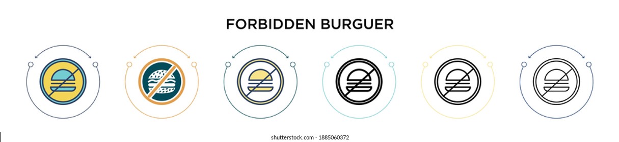 Forbidden burguer icon in filled, thin line, outline and stroke style. Vector illustration of two colored and black forbidden burguer vector icons designs can be used for mobile, ui, web