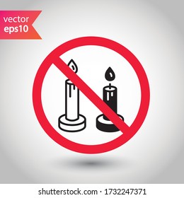Verbotenes Kerzensymbol Kein Zeichen für Kerzenvektor. Verbotene Warnung Kerzen Ikone.  Vorsicht oder Aufmerksamkeit Konzept. Symbol für Brandbeschränkungen nicht. EPS 10 Piktogramm mit flachen Symbolen