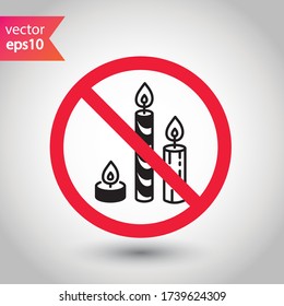 Verbotenes Kerzensymbol Kein Zeichen für Kerzenvektor. Verbotene Warn-Einschränkung Kennzeichnung Gefahr Kerzen Symbol.  Vorsicht oder Aufmerksamkeit Konzept. Symbol für Brandbeschränkungen nicht. EPS 10 Piktogramm mit flachen Symbolen