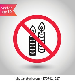 Verbotenes Kerzensymbol Kein Zeichen für Kerzenvektor. Verbotene Warn-Einschränkung Kennzeichnung Gefahr Kerzen Symbol.  Vorsicht oder Aufmerksamkeit Konzept. Symbol für Brandbeschränkungen nicht. EPS 10 Piktogramm mit flachen Symbolen
