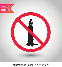 Verbotenes Kerzensymbol Kein Zeichen für Kerzenvektor. Verbotene Warn-Einschränkung Kennzeichnung Gefahr Kerzen Symbol.  Vorsicht oder Aufmerksamkeit Konzept. Symbol für Brandbeschränkungen nicht. EPS 10 Piktogramm mit flachen Symbolen