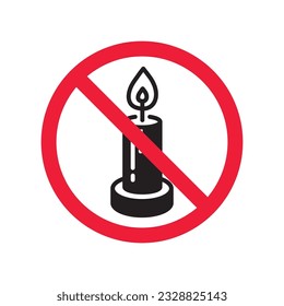 Forbidden candle icon. No candle vector sign. Prohibited Warning restriction label danger candle icon.  Caution or attention concept. No fire restriction icon. EPS 10 flat symbol pictogram
