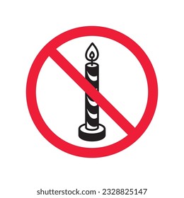 Forbidden candle icon. No candle vector sign. Prohibited Warning restriction label danger candle icon.  Caution or attention concept. No fire restriction icon. EPS 10 flat symbol pictogram