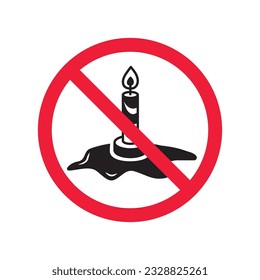 Forbidden candle icon. No candle vector sign. Prohibited Warning restriction label danger candle icon.  Caution or attention concept. No fire restriction icon. EPS 10 flat symbol pictogram