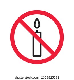 Forbidden candle icon. No candle vector sign. Prohibited Warning restriction label danger candle icon.  Caution or attention concept. No fire restriction icon. EPS 10 flat symbol pictogram