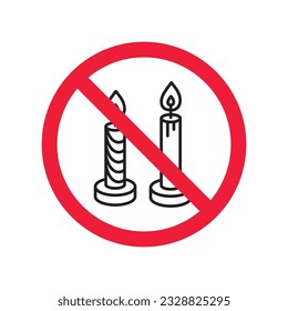 Verbotenes Kerzensymbol Keine Kerze, Vektorzeichen. Verbotene Warneinschränkung Kennzeichnung Gefahr Kerzen Symbol.  Vorsicht oder Aufmerksamkeit Konzept. Symbol ohne Brandbeschränkung. EPS10-Piktogramm mit flachen Symbolen