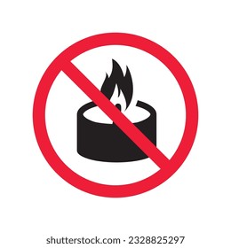 Forbidden candle icon. No candle vector sign. Prohibited Warning restriction label danger candle icon.  Caution or attention concept. No fire restriction icon. EPS 10 flat symbol pictogram
