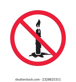 Forbidden candle icon. No candle vector sign. Prohibited Warning restriction label danger candle icon.  Caution or attention concept. No fire restriction icon. EPS 10 flat symbol pictogram