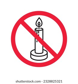 Forbidden candle icon. No candle vector sign. Prohibited Warning restriction label danger candle icon.  Caution or attention concept. No fire restriction icon. EPS 10 flat symbol pictogram