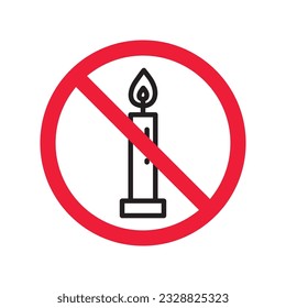 Forbidden candle icon. No candle vector sign. Prohibited Warning restriction label danger candle icon.  Caution or attention concept. No fire restriction icon. EPS 10 flat symbol pictogram