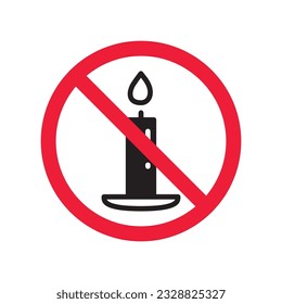 Forbidden candle icon. No candle vector sign. Prohibited Warning restriction label danger candle icon.  Caution or attention concept. No fire restriction icon. EPS 10 flat symbol pictogram