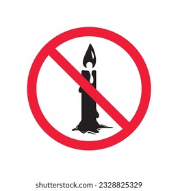 Icono de vela prohibido. No hay señal de vector de vela. Icono de la vela de peligro de la etiqueta de restricción de advertencia prohibida.  Cuidado o concepto de atención. No hay icono de restricción de incendios. Pictograma de símbolo plano EPS 10