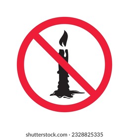 Forbidden candle icon. No candle vector sign. Prohibited Warning restriction label danger candle icon.  Caution or attention concept. No fire restriction icon. EPS 10 flat symbol pictogram