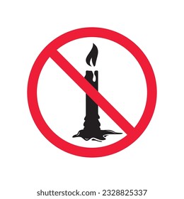 Forbidden candle icon. No candle vector sign. Prohibited Warning restriction label danger candle icon.  Caution or attention concept. No fire restriction icon. EPS 10 flat symbol pictogram