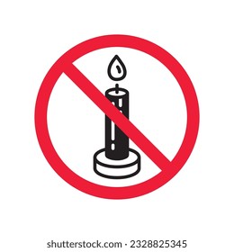 Forbidden candle icon. No candle vector sign. Prohibited Warning restriction label danger candle icon.  Caution or attention concept. No fire restriction icon. EPS 10 flat symbol pictogram