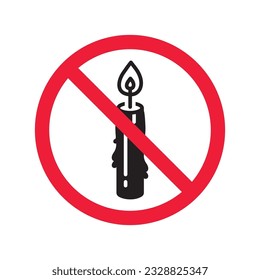 Forbidden candle icon. No candle vector sign. Prohibited Warning restriction label danger candle icon.  Caution or attention concept. No fire restriction icon. EPS 10 flat symbol pictogram