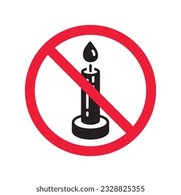 Verbotenes Kerzensymbol Keine Kerze, Vektorzeichen. Verbotene Warneinschränkung Kennzeichnung Gefahr Kerzen Symbol.  Vorsicht oder Aufmerksamkeit Konzept. Symbol ohne Brandbeschränkung. EPS10-Piktogramm mit flachen Symbolen
