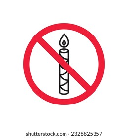 Icono de vela prohibido. No hay señal de vector de vela. Icono de la vela de peligro de la etiqueta de restricción de advertencia prohibida.  Cuidado o concepto de atención. No hay icono de restricción de incendios. Pictograma de símbolo plano EPS 10