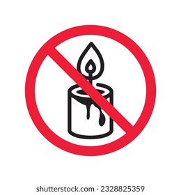 Icono de vela prohibido. No hay señal de vector de vela. Icono de la vela de peligro de la etiqueta de restricción de advertencia prohibida.  Cuidado o concepto de atención. No hay icono de restricción de incendios. Pictograma de símbolo plano EPS 10