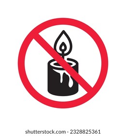 Forbidden candle icon. No candle vector sign. Prohibited Warning restriction label danger candle icon.  Caution or attention concept. No fire restriction icon. EPS 10 flat symbol pictogram