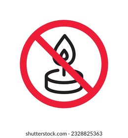 Forbidden candle icon. No candle vector sign. Prohibited Warning restriction label danger candle icon.  Caution or attention concept. No fire restriction icon. EPS 10 flat symbol pictogram