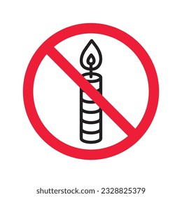 Forbidden candle icon. No candle vector sign. Prohibited Warning restriction label danger candle icon.  Caution or attention concept. No fire restriction icon. EPS 10 flat symbol pictogram