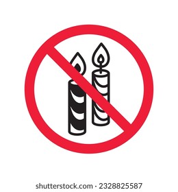 Forbidden candle icon. No candle vector sign. Prohibited Warning restriction label danger candle icon.  Caution or attention concept. No fire restriction icon. EPS 10 flat symbol pictogram