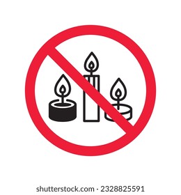 Icono de vela prohibido. No hay señal de vector de vela. Icono de la vela de peligro de la etiqueta de restricción de advertencia prohibida.  Cuidado o concepto de atención. No hay icono de restricción de incendios. Pictograma de símbolo plano EPS 10