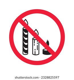 Icono de vela prohibido. No hay señal de vector de vela. Icono de la vela de peligro de la etiqueta de restricción de advertencia prohibida.  Cuidado o concepto de atención. No hay icono de restricción de incendios. Pictograma de símbolo plano EPS 10