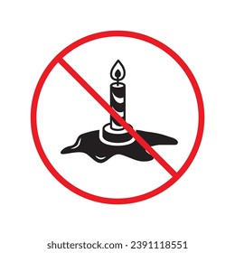 Forbidden candle icon. No candle vector sign. Prohibited Warning restriction label danger candle icon.  Caution or attention concept. No fire restriction icon. Candle flat symbol pictogram UX UI