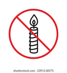 Icono de vela prohibido. No hay señal de vector de vela. Icono de la vela de peligro de la etiqueta de restricción de advertencia prohibida.  Cuidado o concepto de atención. No hay icono de restricción de incendios. Símbolo plano de velas pictograma UX UI