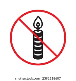 Forbidden candle icon. No candle vector sign. Prohibited Warning restriction label danger candle icon.  Caution or attention concept. No fire restriction icon. Candle flat symbol pictogram UX UI