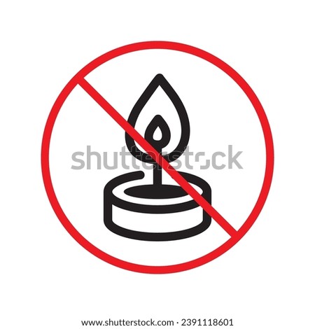 Forbidden candle icon. No candle vector sign. Prohibited Warning restriction label danger candle icon.  Caution or attention concept. No fire restriction icon. Candle flat symbol pictogram UX UI