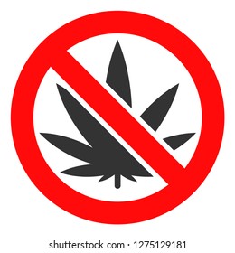 Forbidden cannabis vector icon symbol. Flat pictogram is isolated on a white background. Forbidden cannabis pictogram designed with simple style.