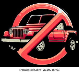 logotipo de ilustración vectorial de fondo negro para automóvil prohibido