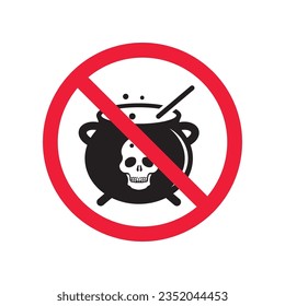 Forbidden cauldron vector icon. Warning, caution, attention, restriction, label, ban, danger. No cauldron flat sign design pictogram symbol. No cauldron poison witch icon