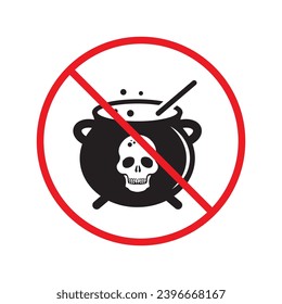 Forbidden cauldron vector icon. Warning, caution, attention, restriction, label, ban, danger. No cauldron flat sign design pictogram symbol. No cauldron poison witch icon UX UI