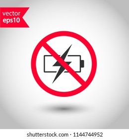 Forbidden charging icon. No charge vector sign. Prohibited high voltage vector icon. Warning, caution, attention, restriction. No electricity battery icon.
