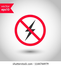 Forbidden charging icon. No charge vector sign. Prohibited high voltage vector icon. Warning, caution, attention, restriction. No electricity battery icon.