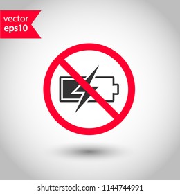Forbidden charging icon. No charge vector sign. Prohibited high voltage vector icon. Warning, caution, attention, restriction. No electricity battery icon.