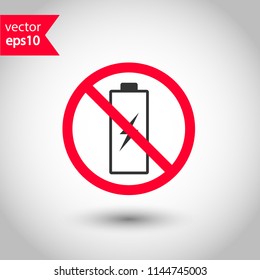 Forbidden charging icon. No charge vector sign. Prohibited high voltage vector icon. Warning, caution, attention, restriction. No electricity battery icon.