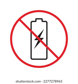Forbidden charging vector icon. No charge vector flat sign design. Prohibited high voltage icon. Warning, caution, attention, restriction, label ban danger. No electricity battery symbol pictogram