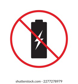 Forbidden charging vector icon. No charge vector flat sign design. Prohibited high voltage icon. Warning, caution, attention, restriction, label ban danger. No electricity battery symbol pictogram