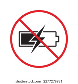 Forbidden charging vector icon. No charge vector flat sign design. Prohibited high voltage icon. Warning, caution, attention, restriction, label ban danger. No electricity battery symbol pictogram