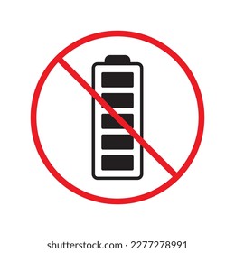 Forbidden charging vector icon. No charge vector flat sign design. Prohibited high voltage icon. Warning, caution, attention, restriction, label ban danger. No electricity battery symbol pictogram