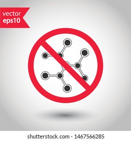 Forbidden chemical icon. No atom vector sign. Prohibited molecule vector icon. Warning, caution, attention, restriction. Do not use chemical icon. EPS 10 flat icon design